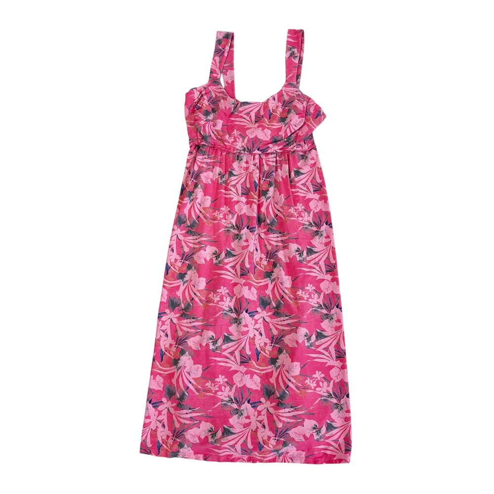 Fresh Produce Pink Floral Empire Waist Smocked Midi Dress 21937 USA Made Size XS